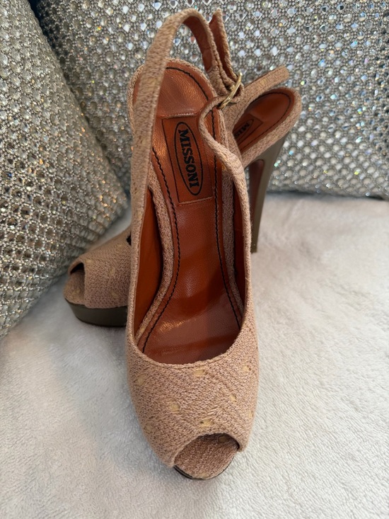Missoni Beige Knit Peep-Toe Platform Slingbacks